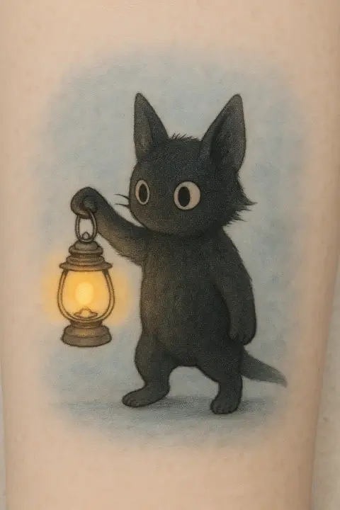 Soot sprite holding a lantern