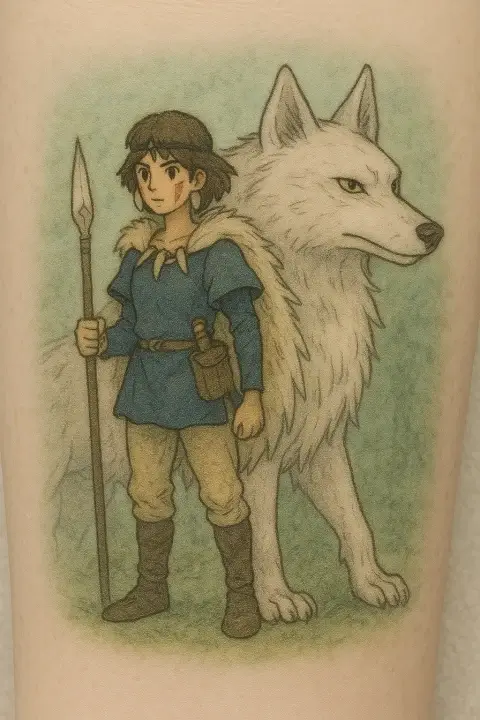 Forest warrior with white giant wolf