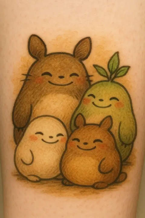 Family of smiling forest creatures